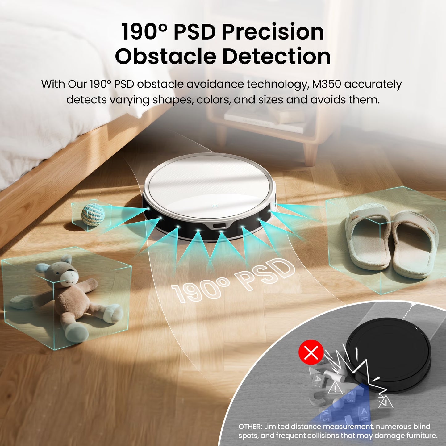 M350L Robot Vacuum and Mop, 40-Day Self-Emptying, Smart Obstacle Avoidance, Wifi/Alexa, Multi-Floor Mapping, 150 Min Runtime