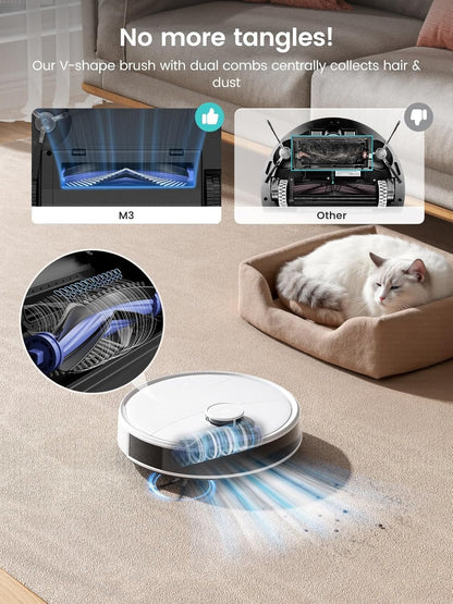 Robot Vacuum and Mop, 12000Pa Suction, 90-Day Self-Emptying, Obstacle Avoidance, Auto Mop Washing&Drying, All-In-One for Pet Hair Carpet, 5G Wifi Alexa/App/Iwatch Control, M3