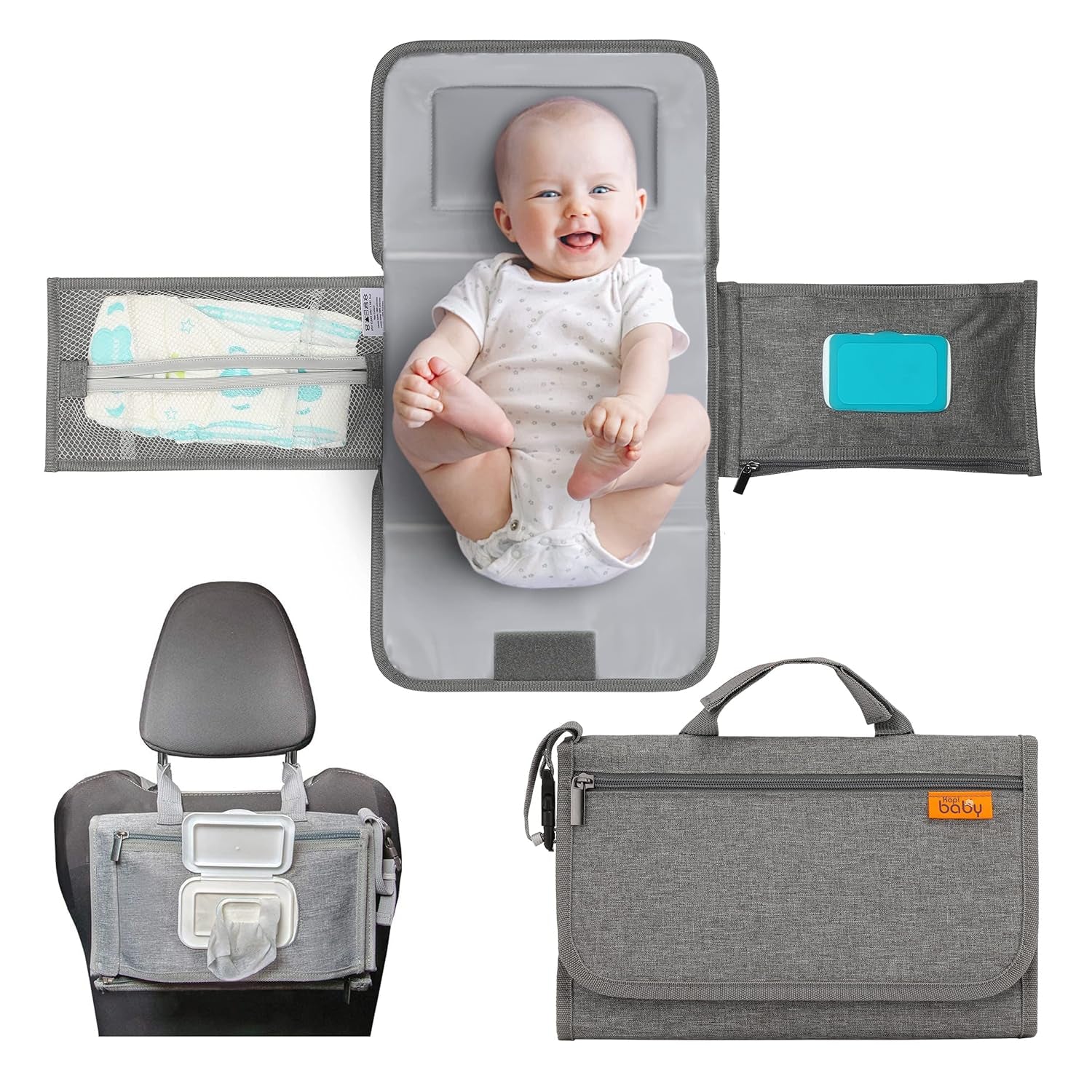 Portable Diaper Changing Pad - Baby Diaper Changer Travel Bag with Wipes Pocket, Smart Design Portable Changing Mat, Infant Travel Station Kit, Gift for Newborn Girl & Boy - Grey, Modern