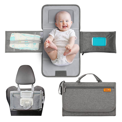Portable Diaper Changing Pad - Baby Diaper Changer Travel Bag with Wipes Pocket, Smart Design Portable Changing Mat, Infant Travel Station Kit, Gift for Newborn Girl & Boy - Grey, Modern