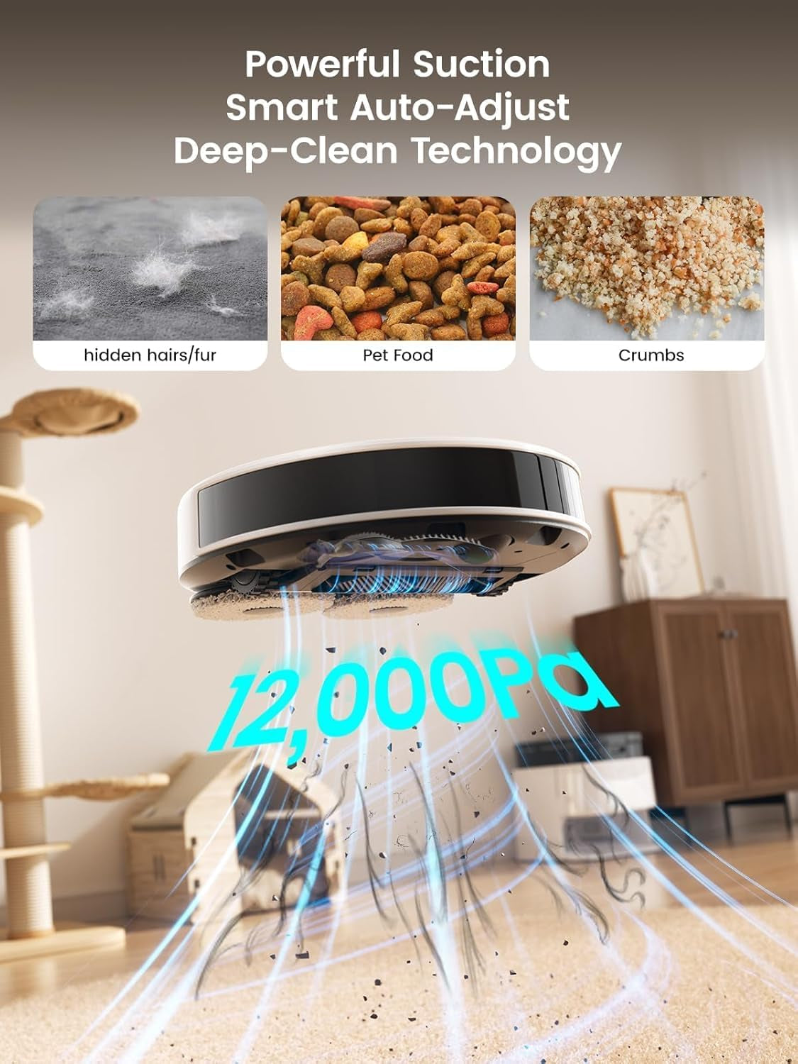 Robot Vacuum and Mop, 12000Pa Suction, 90-Day Self-Emptying, Obstacle Avoidance, Auto Mop Washing&Drying, All-In-One for Pet Hair Carpet, 5G Wifi Alexa/App/Iwatch Control, M3