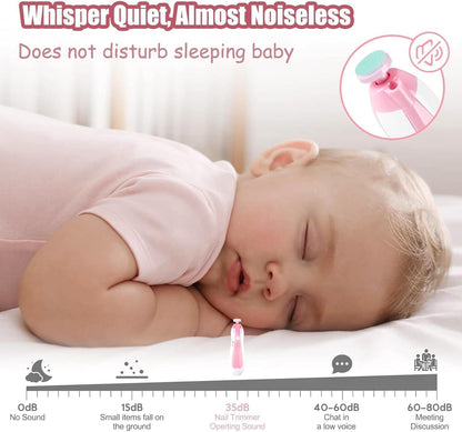 Baby Nail Trimmer File with Light - Safe Electric Nail Clippers Kit for Newborn Infant Toddler Kids Toes and Fingernails - Care, Polish and Trim - Battery Operated (AA), Pink