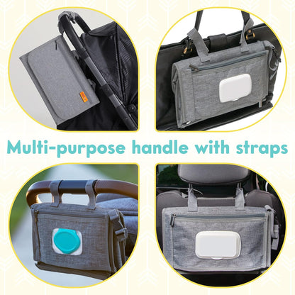 Portable Diaper Changing Pad - Baby Diaper Changer Travel Bag with Wipes Pocket, Smart Design Portable Changing Mat, Infant Travel Station Kit, Gift for Newborn Girl & Boy - Grey, Modern