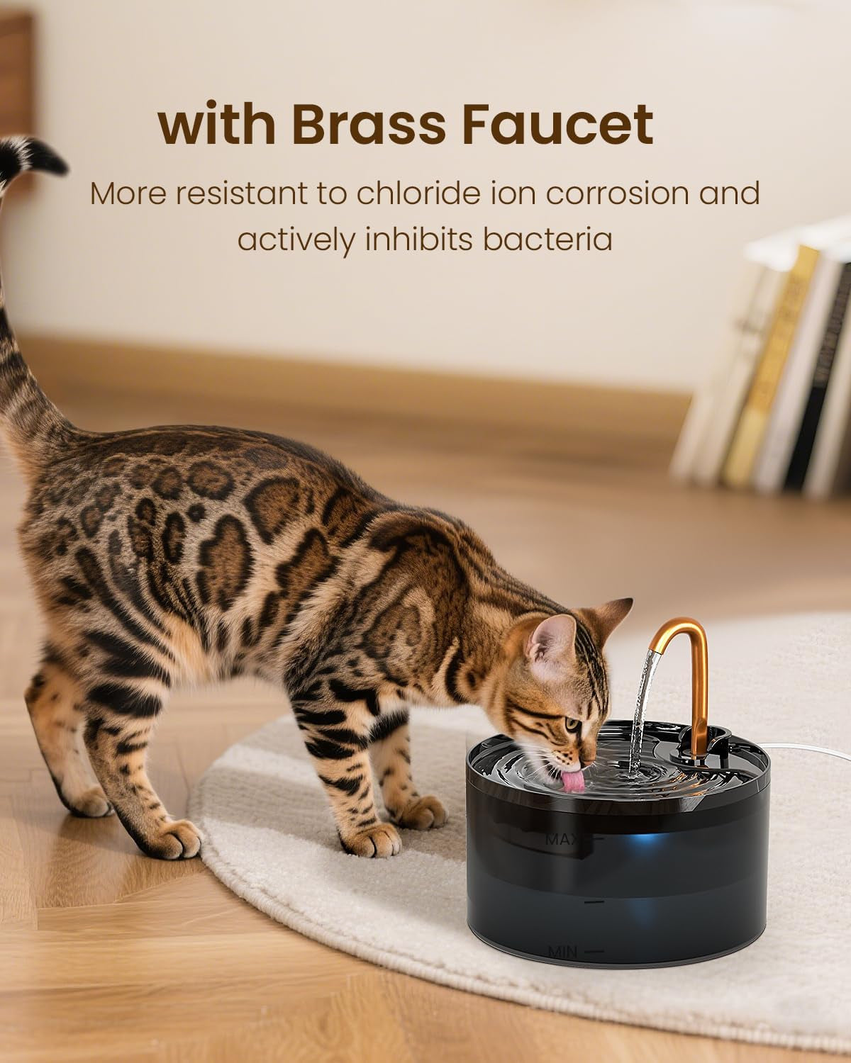 Cat Water Fountain with 6-Pack Replaceable Filters, 71Oz/2.1L Cat Fountain for Drinking with Copper Faucet, -Designed Pump & Filter, Plastic Automatic Pet Water Fountain Bowl & Dispenser