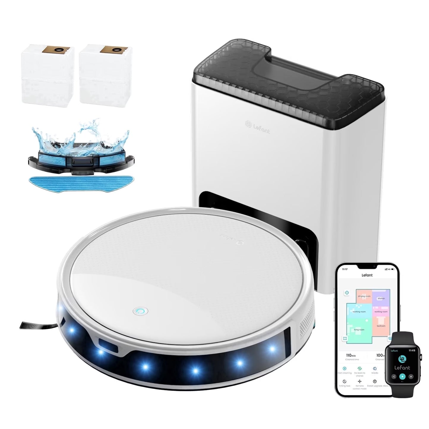 M350L Robot Vacuum and Mop, 40-Day Self-Emptying, Smart Obstacle Avoidance, Wifi/Alexa, Multi-Floor Mapping, 150 Min Runtime