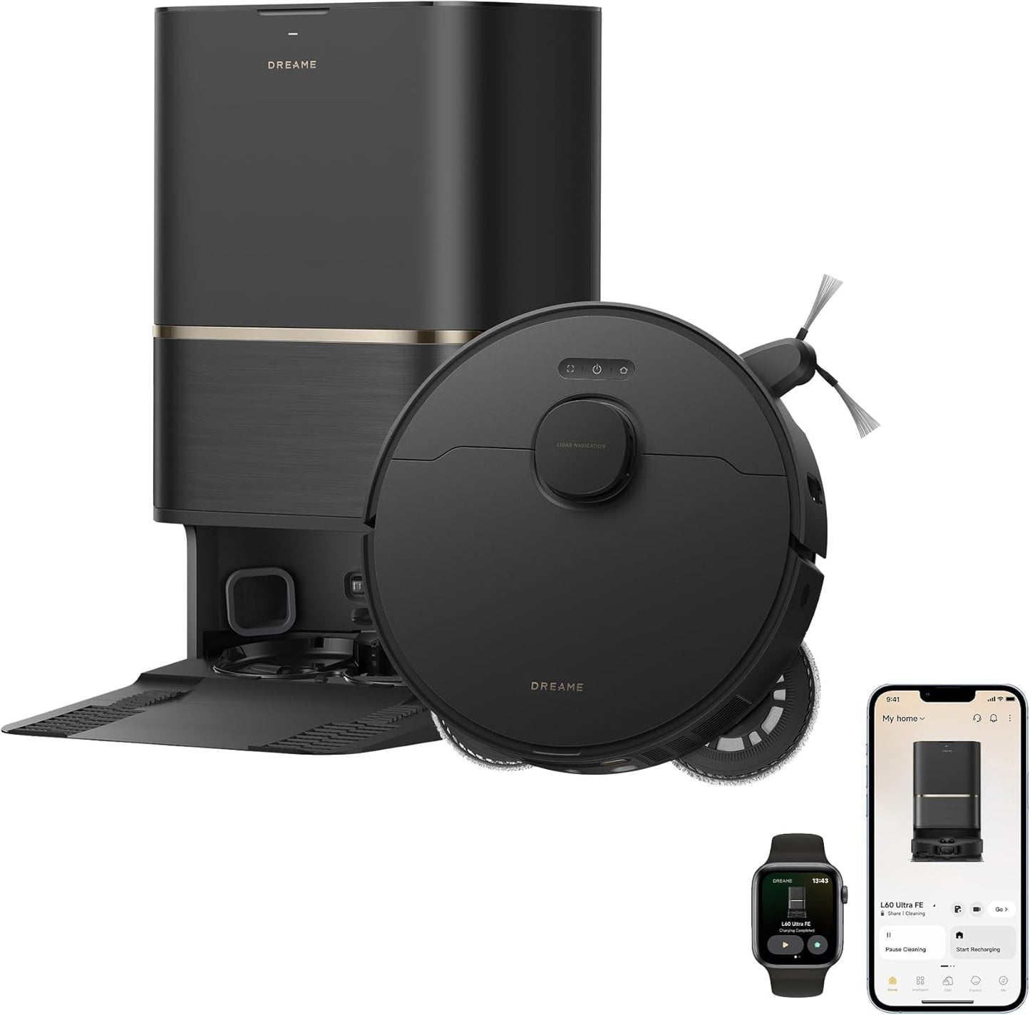 L60 Ultra FE Robot Vacuum and Mop, Auto-Empty and 100℃ Self-Cleaning Mop, 30,000Pa Suction, Obstacle Avoidance and 360° Navigation, Corner to Edge Deep Cleaning, Tricut Brush, Black