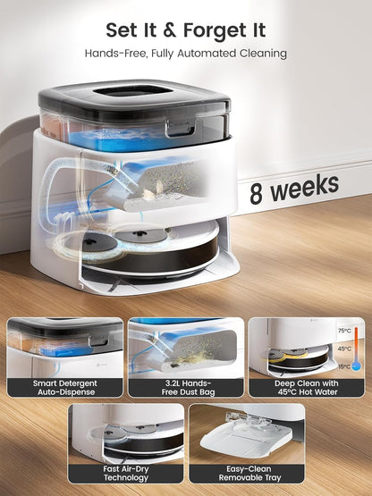 Robot Vacuum and Mop, 12000Pa Suction, 90-Day Self-Emptying, Obstacle Avoidance, Auto Mop Washing&Drying, All-In-One for Pet Hair Carpet, 5G Wifi Alexa/App/Iwatch Control, M3