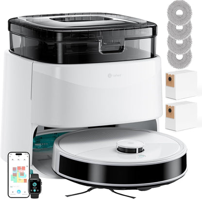 Robot Vacuum and Mop, 12000Pa Suction, 90-Day Self-Emptying, Obstacle Avoidance, Auto Mop Washing&Drying, All-In-One for Pet Hair Carpet, 5G Wifi Alexa/App/Iwatch Control, M3
