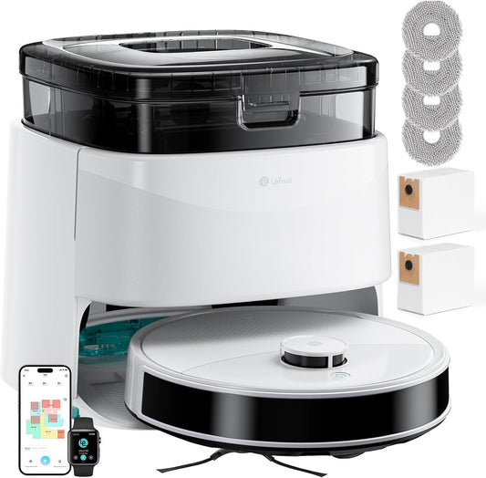 Robot Vacuum and Mop, 12000Pa Suction, 90-Day Self-Emptying, Obstacle Avoidance, Auto Mop Washing&Drying, All-In-One for Pet Hair Carpet, 5G Wifi Alexa/App/Iwatch Control, M3