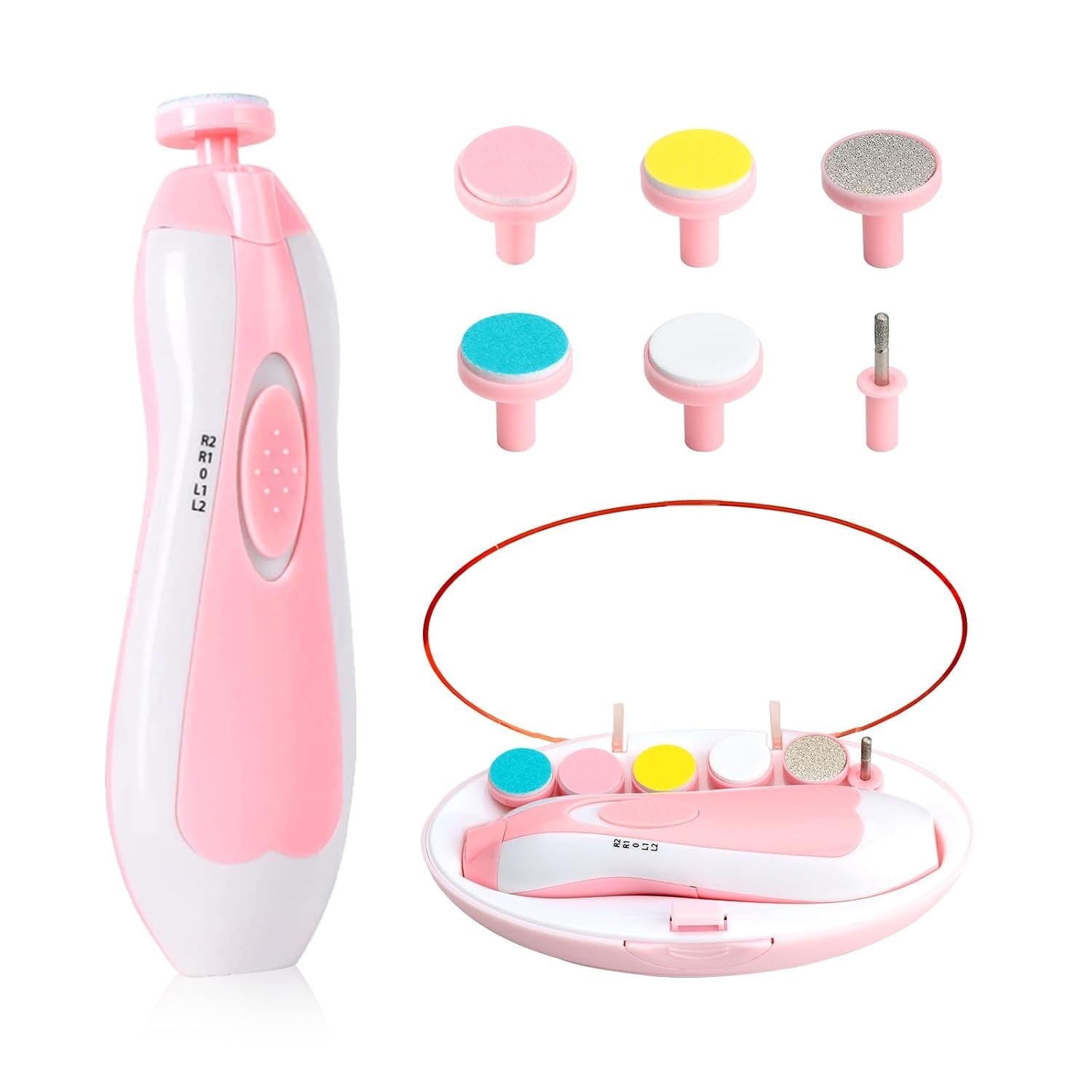 Baby Nail Trimmer File with Light - Safe Electric Nail Clippers Kit for Newborn Infant Toddler Kids Toes and Fingernails - Care, Polish and Trim - Battery Operated (AA), Pink