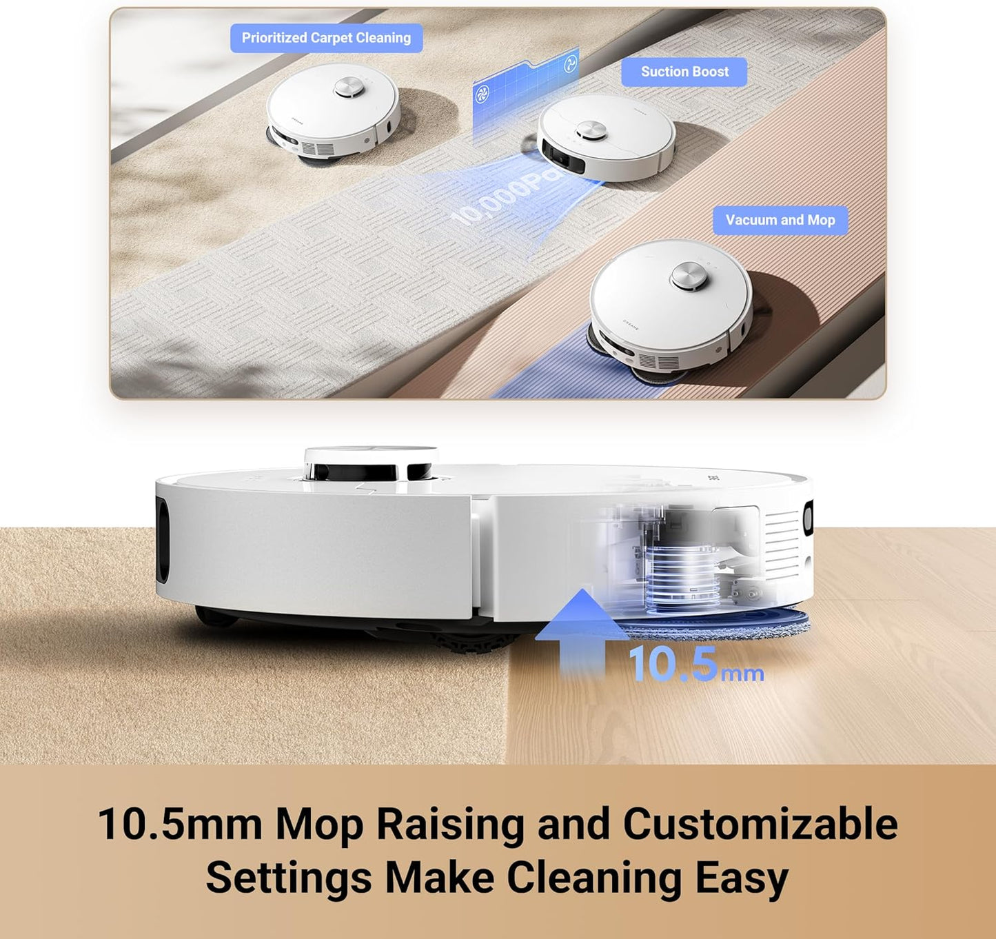 L10S Ultra Gen 2 Robot Vacuum and Mop, 10,000Pa Suction, Mopextend Tech, All-In-One Base Station, 75 Days Auto-Empty, Mop Self-Washing&Drying, Smart Obstacle Avoidance, Carpet Cleaning