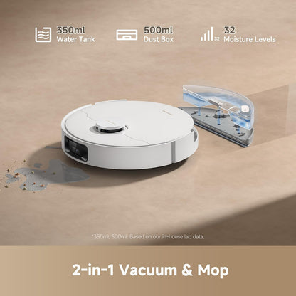 D20 Pro plus Robot Vacuum, 13,000Pa Suction, Duobrush for Pet Hair, Corner Cleaning, Self Emptying, LDS Navigation Laser Avoidance, Vacuum Mop, Hard Floors&Carpets, 5,200Mah Battery White