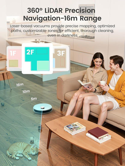 Robot Vacuum and Mop, 12000Pa Suction, 90-Day Self-Emptying, Obstacle Avoidance, Auto Mop Washing&Drying, All-In-One for Pet Hair Carpet, 5G Wifi Alexa/App/Iwatch Control, M3