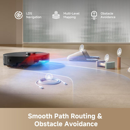 D20 Pro plus Robot Vacuum, 13,000Pa Suction, Duobrush for Pet Hair, Corner Cleaning, Self Emptying, LDS Navigation Laser Avoidance, Vacuum Mop, Hard Floors&Carpets (Black)