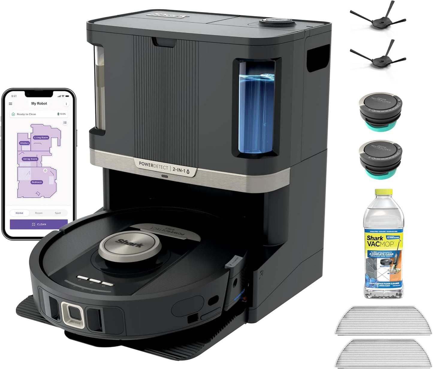 Shark Robot Vacuum & Mop Combo, Powerdetect Nevertouch Pro, Self-Emptying, Self-Refill with Self-Clean Pad Wash & Dry, 60-Day Debris Capacity, 30-Day Refill Tank, 5 Technologies, Black, AV2800ZEBK