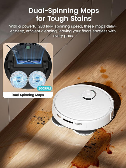Robot Vacuum and Mop, 12000Pa Suction, 90-Day Self-Emptying, Obstacle Avoidance, Auto Mop Washing&Drying, All-In-One for Pet Hair Carpet, 5G Wifi Alexa/App/Iwatch Control, M3