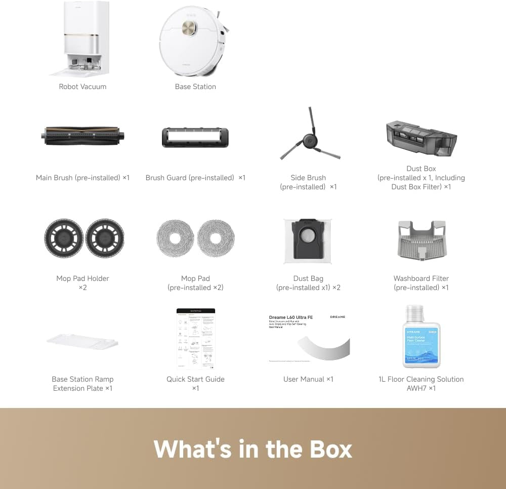 L60 Ultra FE Robot Vacuum and Mop, Auto-Empty and 100℃ Self-Cleaning Mop, 30,000Pa Suction, Obstacle Avoidance and 360° Navigation, Corner to Edge Deep Cleaning, Tricut Brush, White