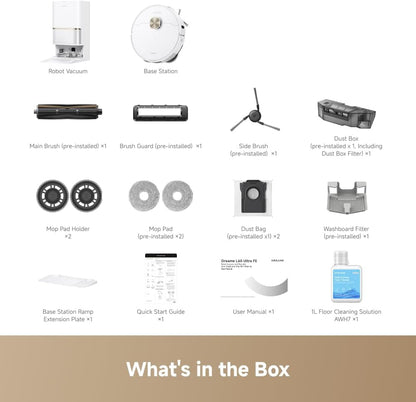 L60 Ultra FE Robot Vacuum and Mop, Auto-Empty and 100℃ Self-Cleaning Mop, 30,000Pa Suction, Obstacle Avoidance and 360° Navigation, Corner to Edge Deep Cleaning, Tricut Brush, White