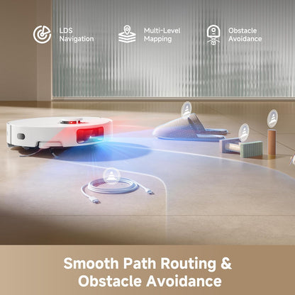 D20 Pro plus Robot Vacuum, 13,000Pa Suction, Duobrush for Pet Hair, Corner Cleaning, Self Emptying, LDS Navigation Laser Avoidance, Vacuum Mop, Hard Floors&Carpets, 5,200Mah Battery White