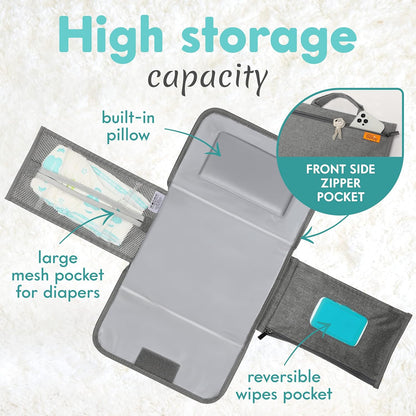 Portable Diaper Changing Pad - Baby Diaper Changer Travel Bag with Wipes Pocket, Smart Design Portable Changing Mat, Infant Travel Station Kit, Gift for Newborn Girl & Boy - Grey, Modern