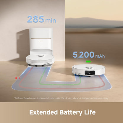 D20 Pro plus Robot Vacuum, 13,000Pa Suction, Duobrush for Pet Hair, Corner Cleaning, Self Emptying, LDS Navigation Laser Avoidance, Vacuum Mop, Hard Floors&Carpets, 5,200Mah Battery White